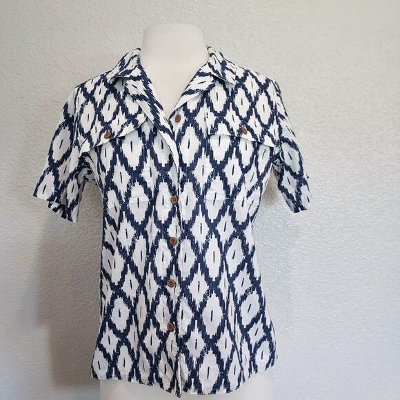 Duluth Blue Ikat Button Short Sleeve Size S - Picture 1 of 11